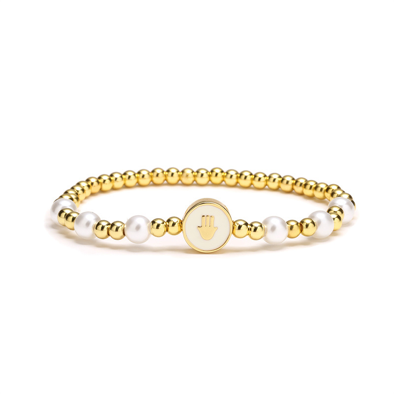 Estilo europeo y americano diseño metal con cuentas pulsera elástica personalizada goteo Palma costura hip hop pulsera joyería al por mayor