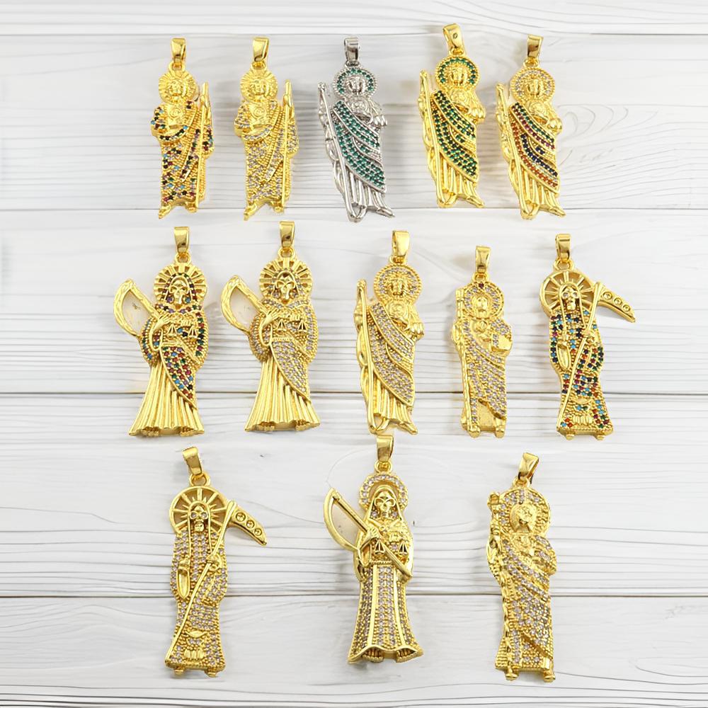 7g Weight Pendant Jewelry Making Type 14*45mm Jewelry Making Size Zircon Inlay Material DIY Jewelry Accessories Classification 1 Piece Quantity Copper Material Father St. Jude Pattern All Seasons Season Plating Design Glam, Retro Style 1 Piece 14*45mm Copper Zircon Father St. Jude Pendant 18