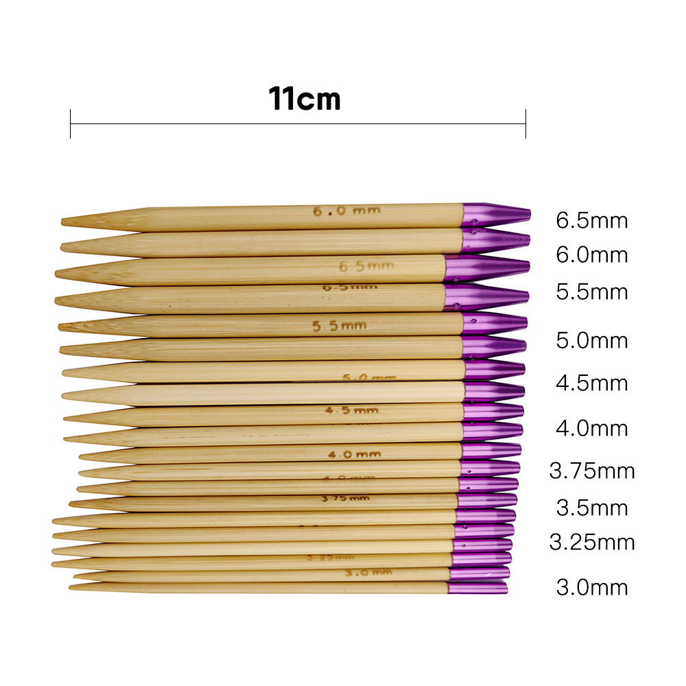 Herramienta de tejer transfronteriza suéter aguja púrpura cabeza blanqueada bambú desmontaje anillo aguja traje 3,0-6,5mm conjunto de 10