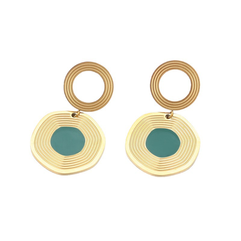 Xuping acero inoxidable 14k personalidad de color viento geométrico aretes redondos nicho círculo retro flange exagerado aretes de viento