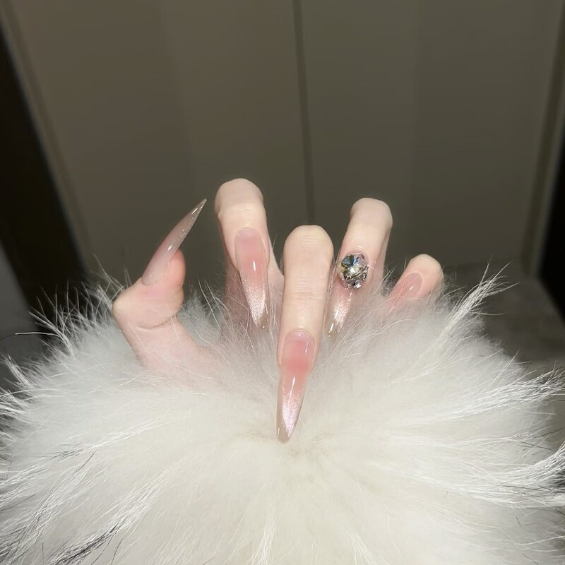 [Blank Grid] Purely Handmade Wearable Nails, Cat-Eye High-End Pure Whitening Finished Product, Removable Handmade Nail Stickers