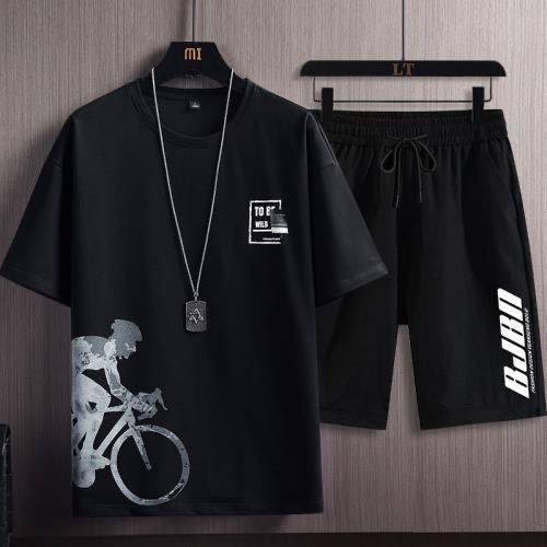 2026 verano nuevo juego de pantalones cortos de mangas cortas deportivas para hombres de tamaño grande casual suelto versátil mangas cortas al por mayor comercio exterior