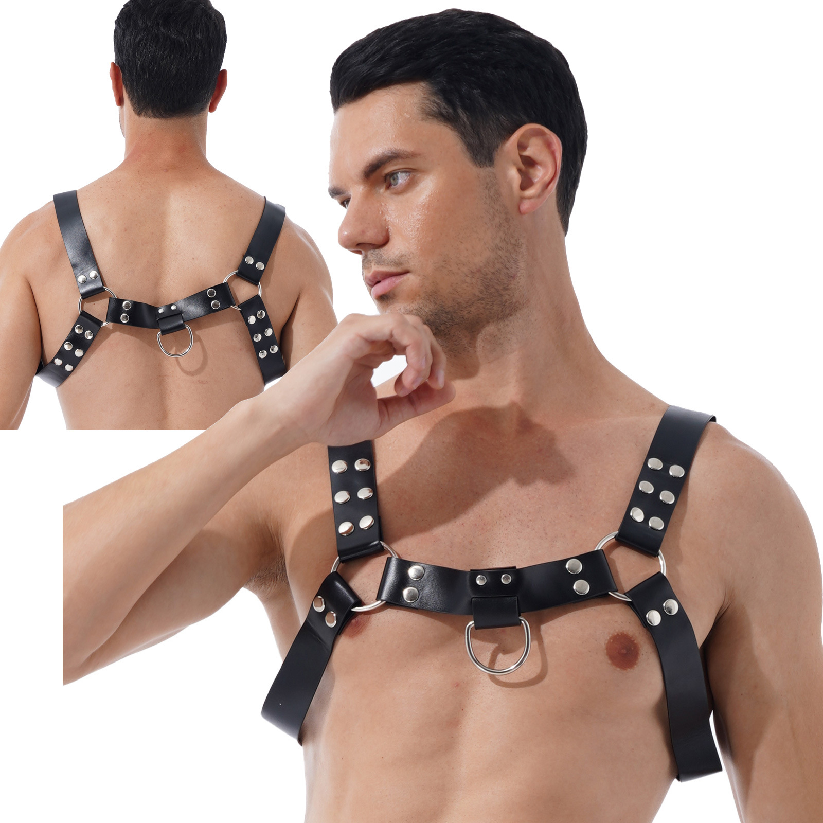 Juguetes adultos del sexo de los hombres de cuero ajustable vinculante ropa sexy fitness músculo correa de hombro correa de pecho