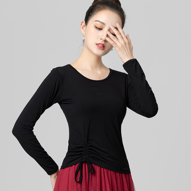 2026 New Style Long-Sleeve Dance Top, Fitness Wear, Practice Outfit, Dance Performance Round-Neck Waist-Cinching Slimming Dance Clothing