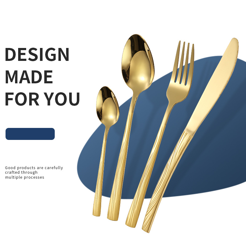 Juego de vajilla de 24 piezas de cuchillo y tenedor de acero inoxidable de venta caliente transfronteriza caja de regalo cuchara de comida occidental de Amazon dorada chapada en titanio