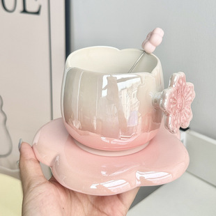 Scandinavian Style Gradient Coffee Cup and Saucer, Exquisite Office Afternoon Tea Mug, Female Souvenir, Practical Gift for Bridesmaids