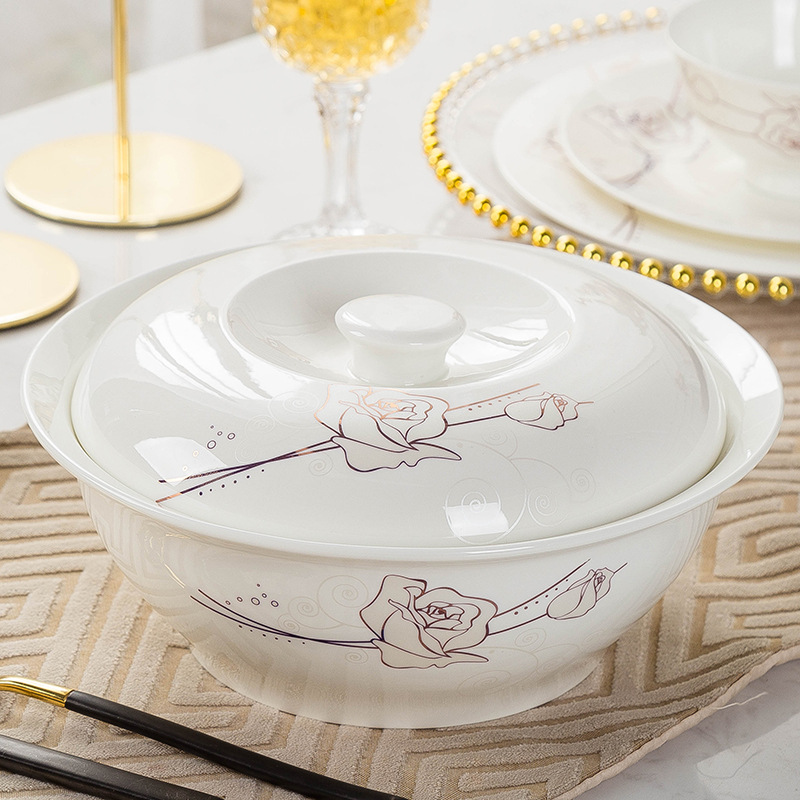 陶瓷饭碗家用组合景德镇中式饭盆汤碗卡通调味碟餐具带盖面碗套装|ms