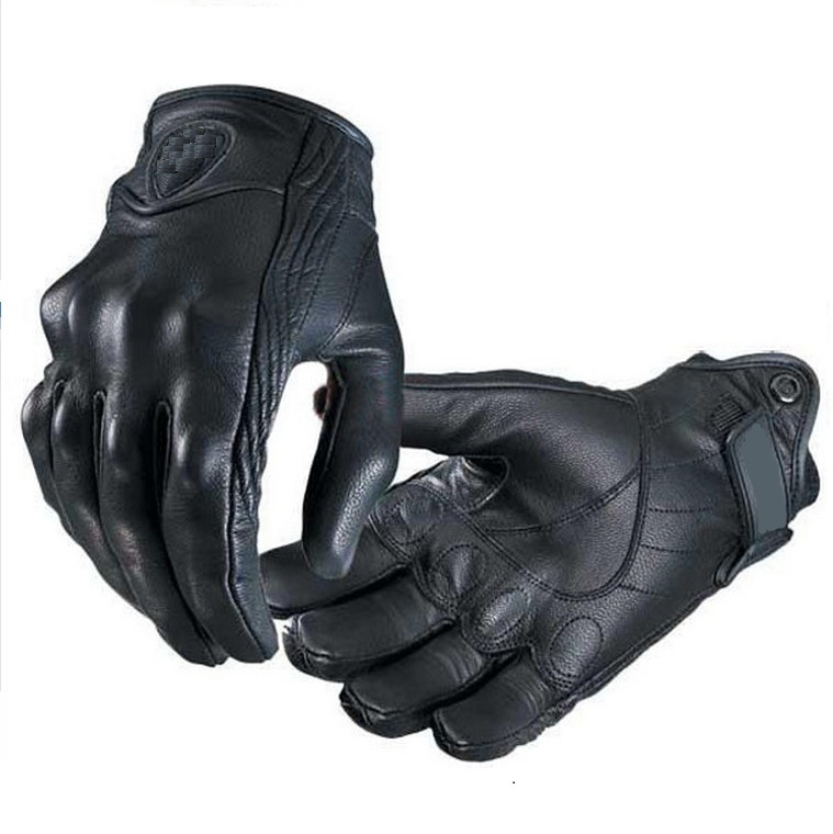 Leather Motorcycle Gloves - Black Punch Hole
