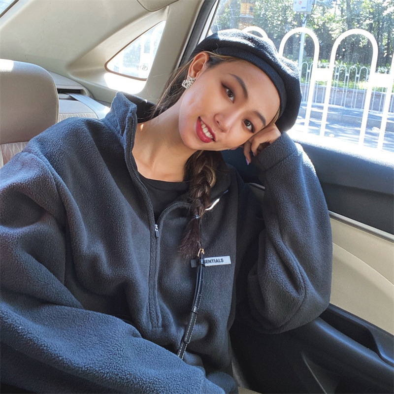 FOG Line ESSENTIALS Half Zip Fleece Loose Sweatshirt High Street Couple Casual Jacket Trendy for Men and Women