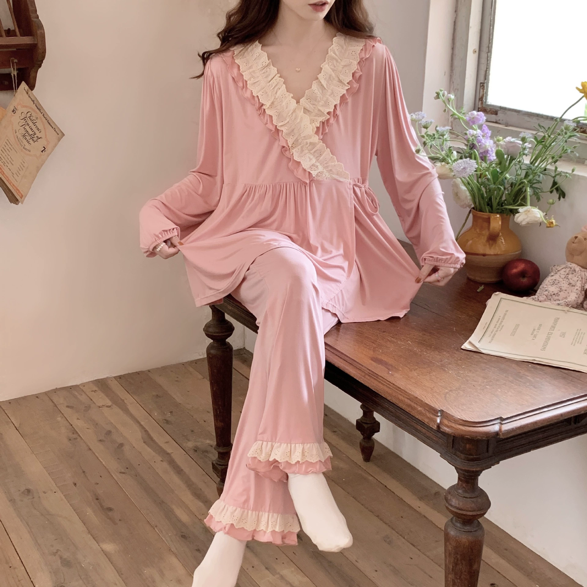 [Спот 6057] Модаль Одежда для родов пижама и кимоно летние беременные с длинными рукавами