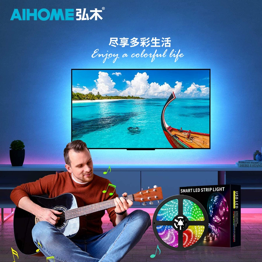 [5V светодиодная лента 5050 RGB водонепроницаемая, USB, 24-клавишный пульт, музыкальная, Bluetooth, фоновая подсветка телевизора]