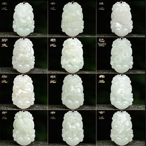 Wholesale He Yen Jade 12 Zodiac Pendants - Qing Bai Jade Rat, Ox, Tiger, Rabbit, Dragon, Snake, Horse, Sheep, Monkey, Rooster, Dog, Pig - Unisex