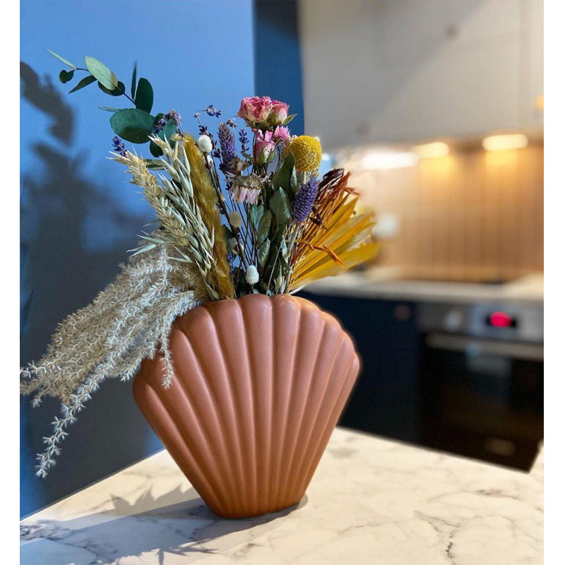 Florero de concha de cerámica simple y moderno, adornos ins, artesanías para el hogar, arreglo decorativo de flores secas, florero de escritorio