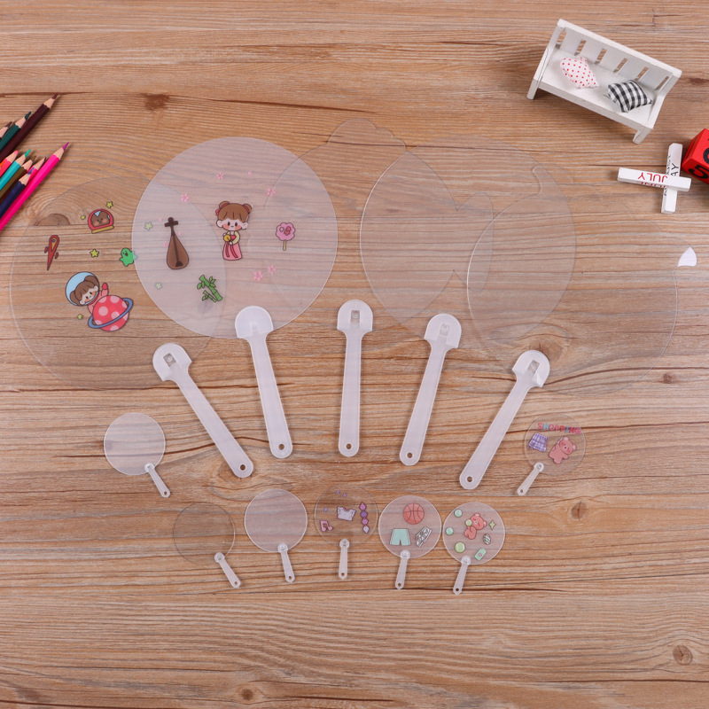 フロスト半透明空白絵画扇子ppプラスチック幼稚園手作りシール落書きミニ扇子卸売りカスタム|undefined