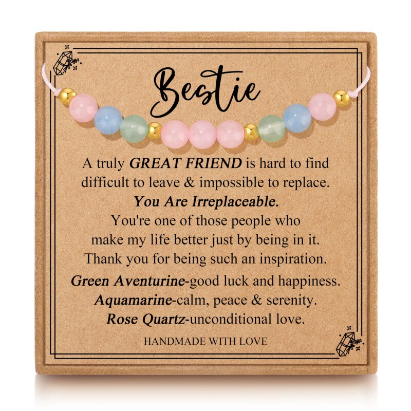 Amazon New Fashion Women's Natural Stone Bracelet Rose Quartz Aquamarine Braided Beaded Bracelet