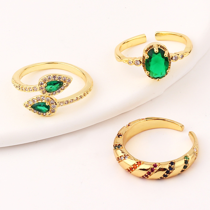 Fashion Geometric Water Droplets Heart Shape Copper Open Ring Inlay Zircon Copper Rings