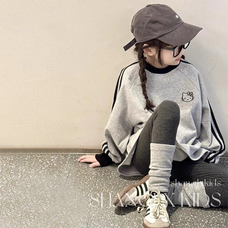 宽松春秋卫衣女童韩版慵懒风哈喽kitty猫衣服上衣加绒加厚秋冬款