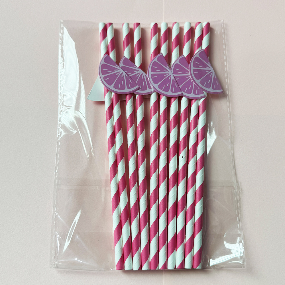Suministros para fiestas transfronterizas Pajitas de limón de frutas creativas Pajitas de papel desechables Pajitas de bebidas de jugo Spot al por mayor