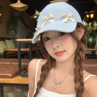 Bow Baseball Cap Women's Korean-style 2024 New Casual All-match Wide Brim Sunscreen Cap Showing Face Small Hat