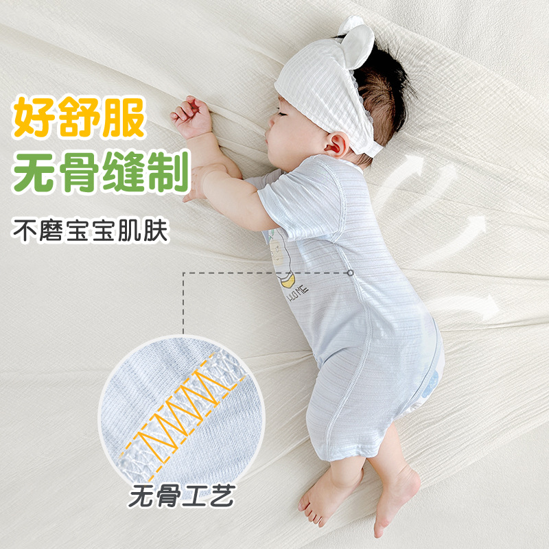 Mono de bebé verano para hombres y mujeres para niños pequeños, mampara de entrepierna abierta de manga corta delgada de algodón puro, ropa de verano para bebés, ropa para recién nacidos image 3