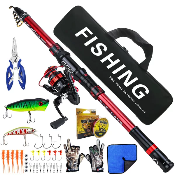 2.7m Fiberglass Fishing Rod Black and Red Full Set of Fishing Pliers Gloves Fishing Gear Telescopic Sea Rod Cross-Border Wholesale