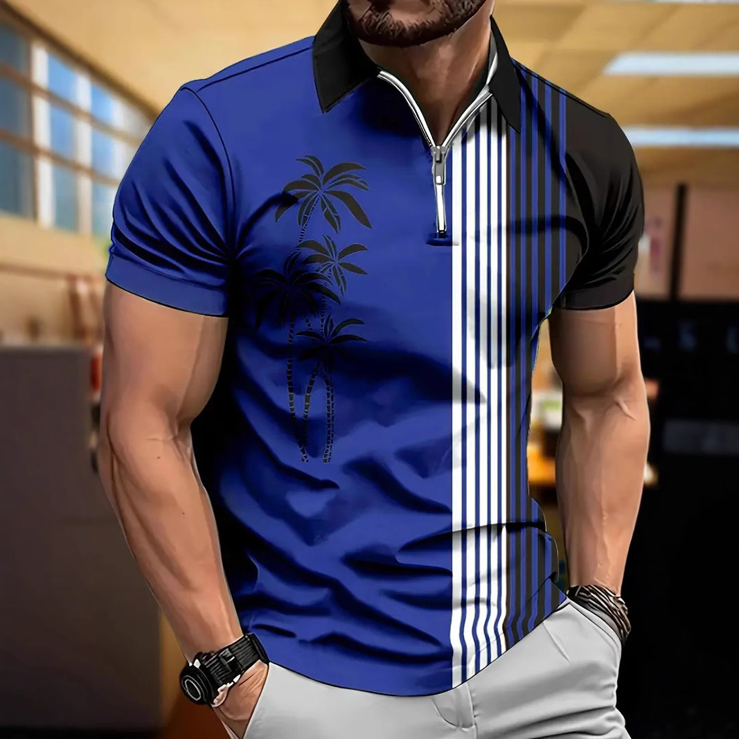 Camisa POLO de solapa de manga corta de primavera transfronteriza 3D gradiente estampado de costura geométrica MB13