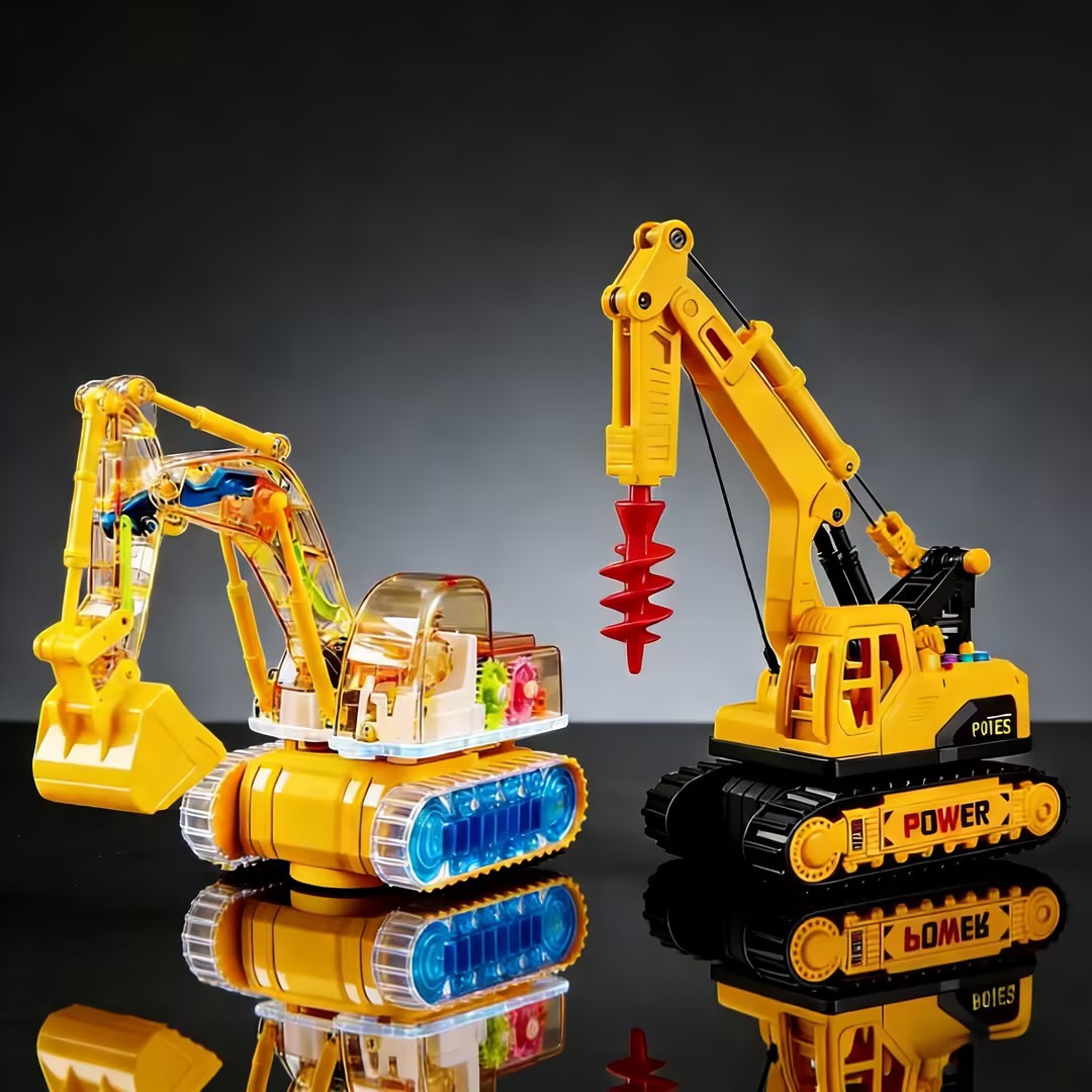Excavadora giratoria de engranajes para niños 2 - 6 años de edad para niños juguetes de ingeniería eléctrica acústica y óptica