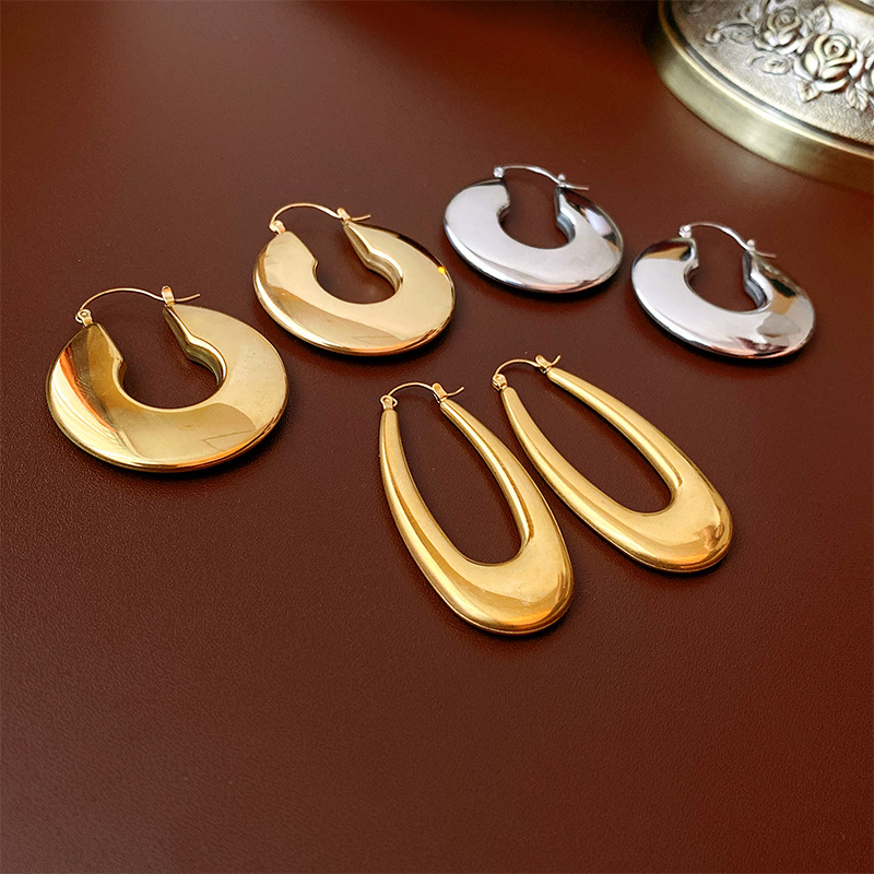 17g Weight Earrings Classification 1 Pair Quantity 1 Pair Casual Solid Color U Shape Round Plating Titanium Steel Earrings
