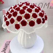 新款66朵植绒玫瑰花材料包 diy手工编织串珠珍珠纱玫瑰花材料批发