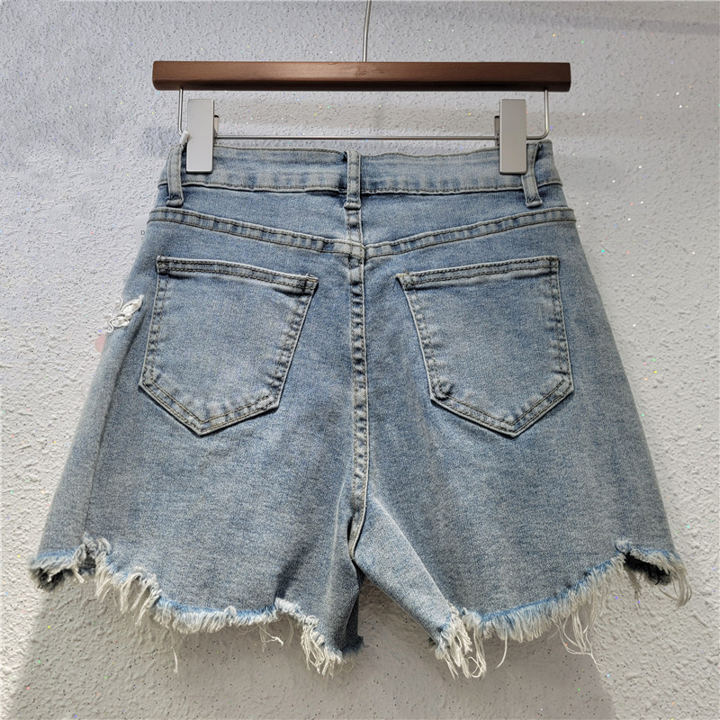 Short de Mezclilla con Roturas para Mujer, Cintura Alta, Bordado, Corte A, para Verano image 2