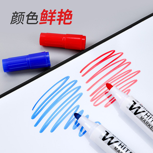 Water-based whiteboard pens erasable black red blue marker pens easy-to-erasable large-head blackboard pens office meeting markers wholesale