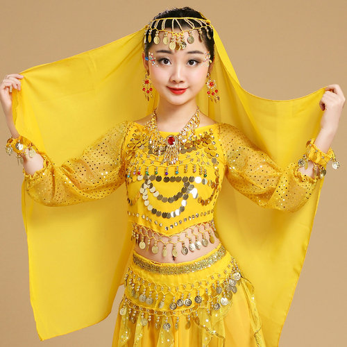 Children's Indian dance costumes Xinjiang dance folk dance fitness dance costumes belly dance highlights long-sleeved tops