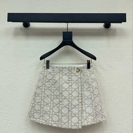 深圳南油2026春夏新款高端女装潮牌藤格纹编织提花粗花呢裤裙