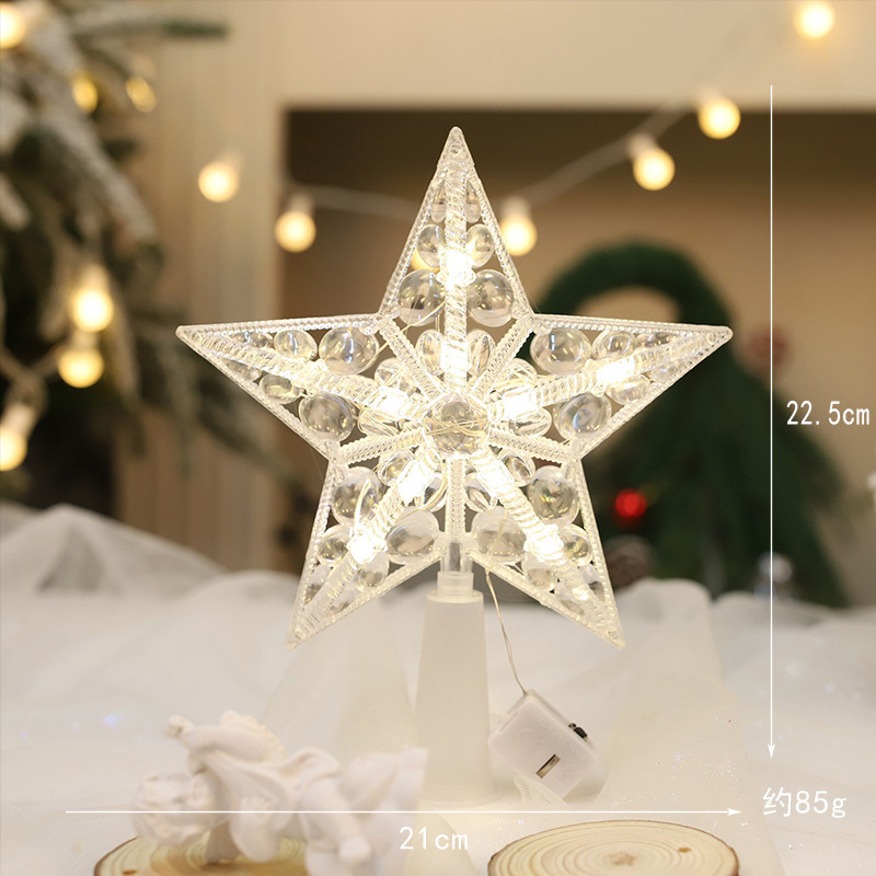 Nuevo árbol de Navidad LED decoración de estrella de luz transparente caja de baterías de color cálido cable de cobre con lámpara de estrella pentagonal transfronteriza