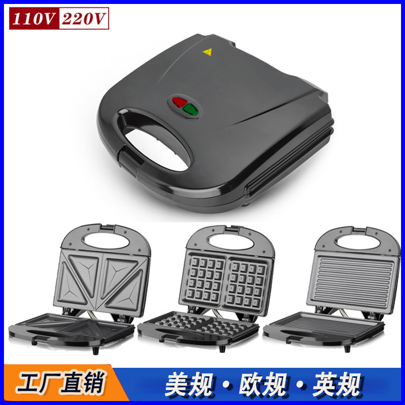 Transfronterizo 110V estándar europeo 220V máquina de sándwiches de calefacción de doble cara multifuncional torrade de waffles máquina de desayuno