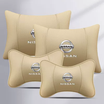 Tiida, Tiida, Sylphy, Sunny, Bluebird, Headrest - full-leather-2-head-pillows-2-waist-pillows-beige-nissan-standard