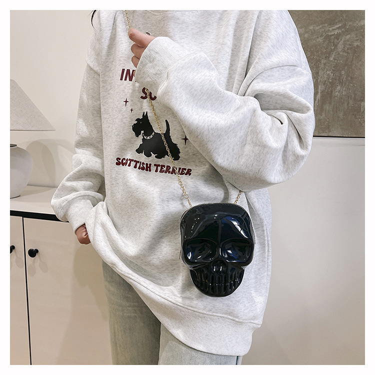 189g Weight Zipper Closure Type Single Shoulder Strap Strap Type Shoulder Bag Bags Type Casual Occasion Plastic Material Skull Pattern All Seasons Season Women's Gender Streetwear Style Oval Shape Mini Size Women's Mini Plastic Skull Streetwear Oval Zipper Shoulder Bag 37