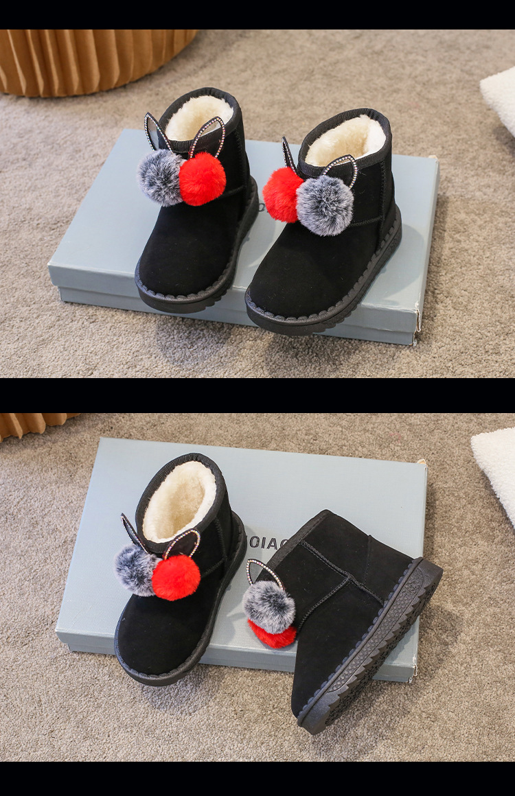 Çocuk 2024 yün topu kar kalın çocuk botları sıcak pamuklu ayakkabılar_voghion.com