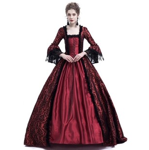 High-end court dress lace stitching large swing dress retro medieval renaissance dress