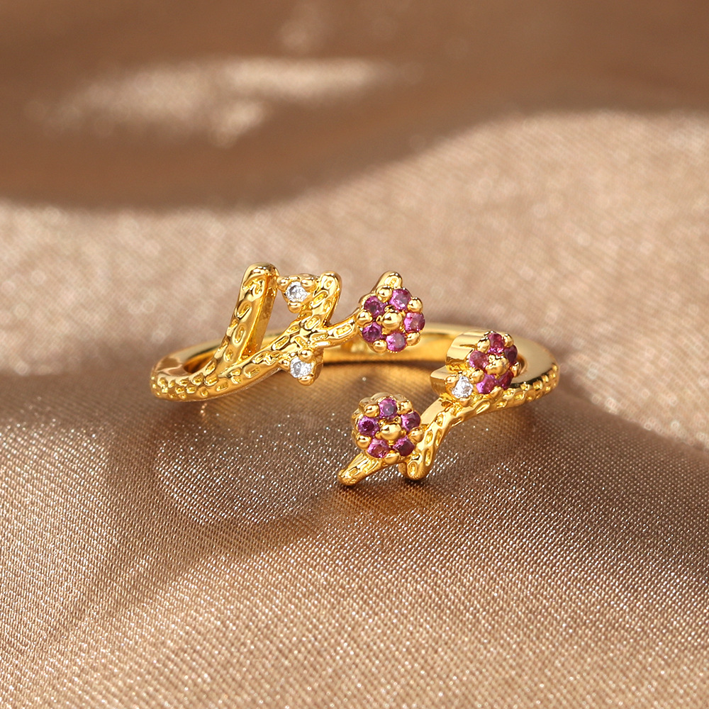 Women'S Gender Elegant Flower Copper Inlay Zircon Open Ring