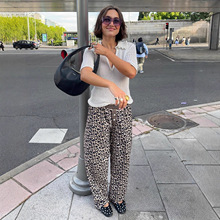 低价清仓#欧美个性街头风豹纹格纹拼接裤子跨境宽松舒适休闲长裤