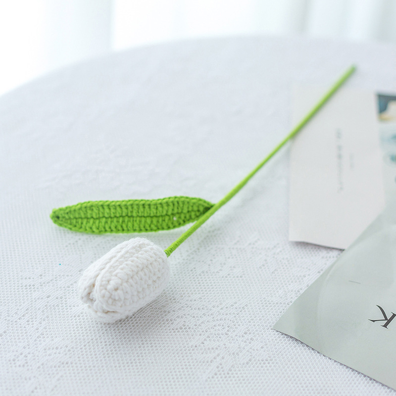 완성 된 흰색 튤립 단일 민트 녹색 잎