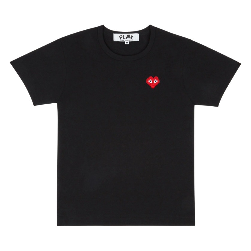 PLAY camiseta de manga corta unisex con bordado de corazón de mosaico de verano, corazón doble, corazón dorado