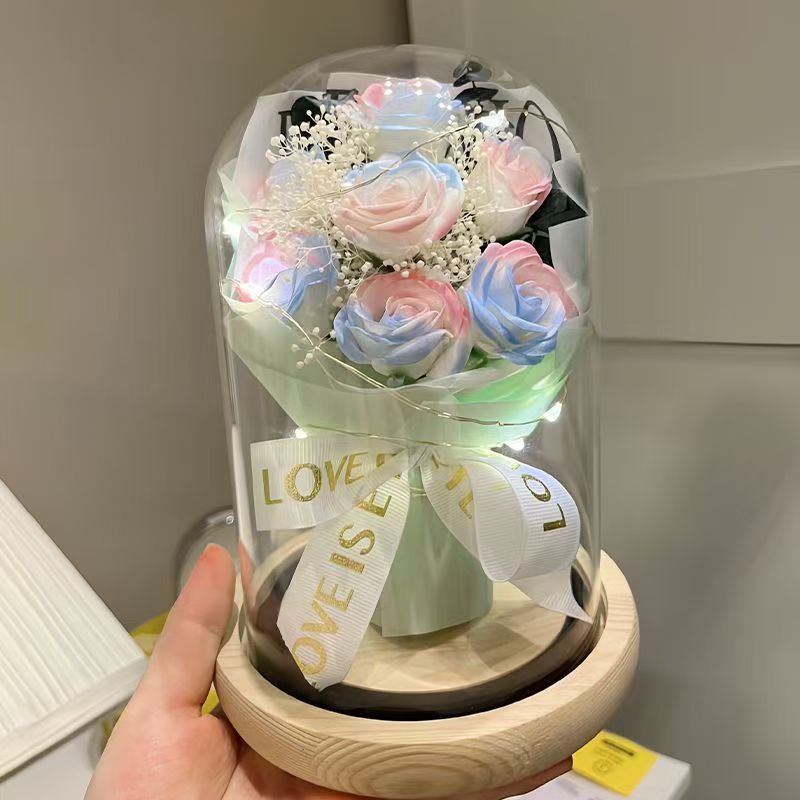 Simulación inmortal flor seca copa de vidrio ramo de flores acompañante regalo de decoración de escritorio para el hogar regalo de cumpleaños 520