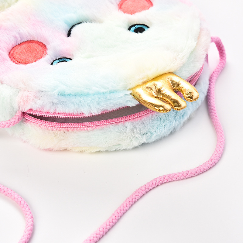 [Ventas directas de fábrica] de dibujos animados unicornio de hombro de los niños bolsa de mensajero pequeña Hamburguesa de peluche moneda clave pequeña mochila