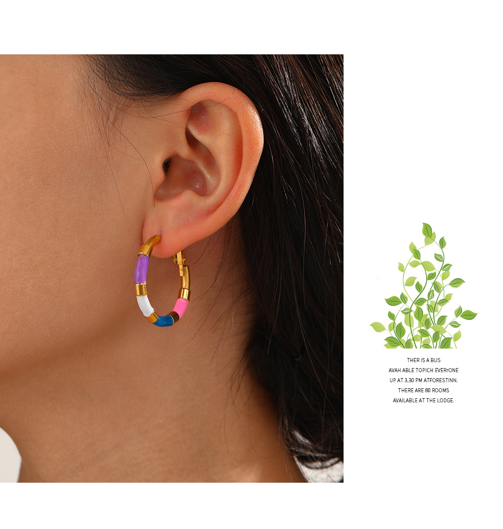 Fashion C Shape Stainless Steel Gold Plated Hoop Earrings 1 Pair