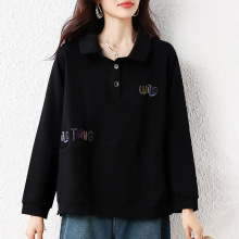 实拍2025秋装韩版大码遮肉字母绣花复古套头气质新款休闲卫衣女