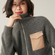 跨境2024秋冬女装韩版立领拉链山羊绒针织开衫加厚运动风休闲毛衣