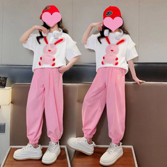 女童套裝夏季2024新款韓版洋氣時髦夏裝兒童休閒運動兩件套女大童