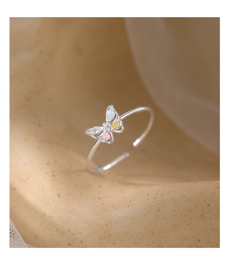 Colorful, Butterfly Pattern Women's Gender 1 Piece 925 Sterling Silver Colorful Butterfly Zircon Open Rings Rings